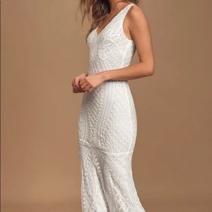 Alessandra White Beaded Sleeveless Mermaid Maxi Dr